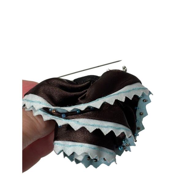 Vintage Sweater Teal Brown Leather Pearls Beads Western Button-up Cardigan Large - Picture 6 of 10